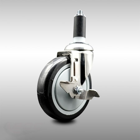 Service Caster 5 Inch 316SS Black Polyurethane Swivel 1-1/4 Inch Expanding Stem Caster Brake SCC-SS316EX20S514-PPUB-BLK-TLB-114